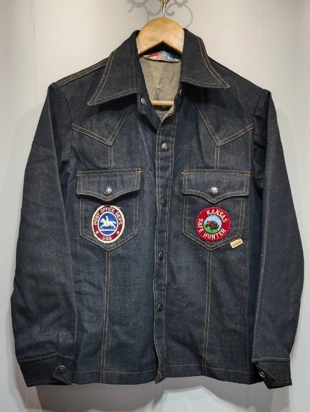 Vintage 70s Sears Put On Shop Denim Jacket Size 16 Youth Patched Trucker Jean